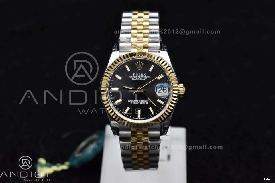 Markers Bracelet DateJust YG 31 316L Steel on GSF Stick 278273 President Ladies Black Dial 0120